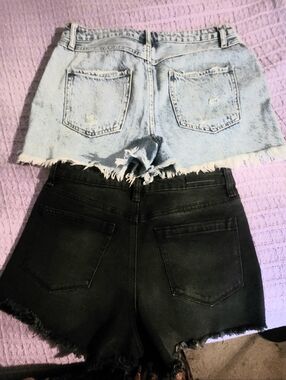 Blank NYC Two-Pack Frayed Hem Jean Shorts - Light Blue & Black